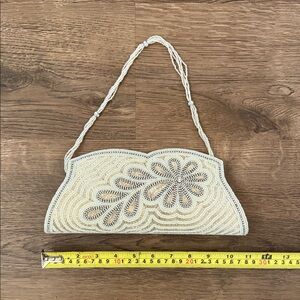 Cream Beaded Floral Evening Clutch